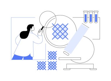 Metamamateryal gelişimi soyut konsept vektör illüstrasyonu. Bilimadamı laboratuvarda 3D baskı, metamamateryal geliştirme süreci, doğal bilim soyut metaforu gibi yeni materyallerle uğraşır..