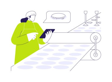 Bisküvi fabrikası soyut konsept vektör çizimi. Üniformalı şekerlemeciler kurabiye, şeker üretimi, şeker üretim fabrikası, pastane sektörü soyut metaforunu kontrol ediyor..