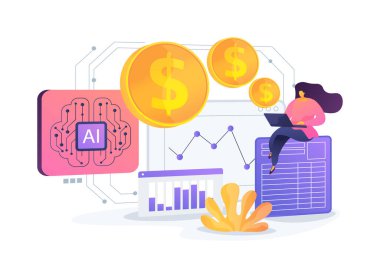 AI-Geliştirilmiş Mali Tahminler soyut konsept vektör illüstrasyonu. Finans ve Muhasebe. Finansal eğilimleri, piyasa dalgalanmalarını, yatırımı tahmin etmek. AI Teknoloji. soyut metafor.