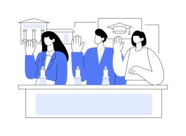 Giriş töreni karikatür vektör çizimlerini izole etti. Üniversiteye kabul töreninde bir grup öğrenci birlikte, eğitim süreci, geçiş adanmışlığı, üniversite yaşam vektör karikatürü.