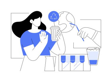 Refuse single-use plastic isolated cartoon vector illustrations. Woman says no when holding out a plastic straw, urban activism, active citizen, responsible attitude vector cartoon.