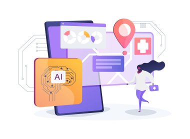 AI-Geliştirilmiş Acil Durum Tepkisi soyut konsept vektör çizimi. Sağlık hizmetleri. Kaynakları tarihsel verilere ve acil durum analizine göre tahsis edin. AI Teknoloji. soyut metafor.