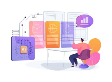 AI-Geliştirilmiş Müfredat Geliştirme soyut konsept vektör çizimi. Eğitim. Müfredat tasarımı ve içeriğini optimize et, otomatik öğretmenler iş yükü. AI Teknoloji. soyut metafor.