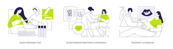 stock vector Prenatal examination abstract concept vector illustration set. Blood pregnancy test, pressure monitoring, baby ultrasound, anemia examination, HIV test, pregnant woman health abstract metaphor.