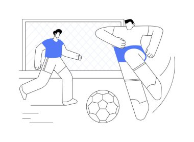 Futbol izole edilmiş çizgi film vektör çizimleri. Futbol oynayan genç bir üniversite öğrencisi, topla sahada koşuyor, genç aktif yaşam tarzı, futbol takımı vektör karikatürü..