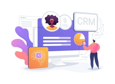 AI-üretilmiş Insight soyut konsept vektör illüstrasyonlu CRM. Satışlar. Müşteri ilişkileri yönetim sistemleri. Müşteri davranışları hakkında görüşleri var. AI Teknoloji. soyut metafor.