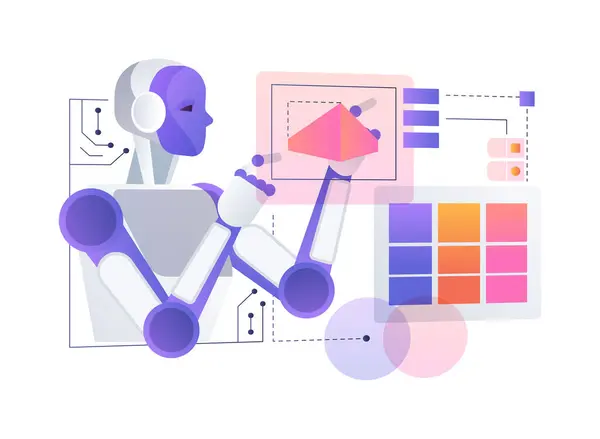 stock vector AI-Enhanced Product Design abstract concept vector illustration. Manufacturing. AI simulations and modeling, optimize product design and functionality. AI Technology. abstract metaphor.