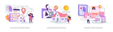 AI soyut konsept vektör illüstrasyon setiyle Emlak Yönetimi. El-Analiz Edilen Müşteri Geribildirimleri, El-Destekli İpotek Onaylamaları, El-Güçlendirilmiş Kiracı Taraması soyut metaforu.