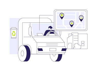Akıllı atık toplama soyut konsept vektör çizimi. Çöp kamyonu şoförü, özel uygulama, akıllı şehir, ekoloji endüstrisi soyut metaforu kullanarak çöp toplamak için veri topluyor..
