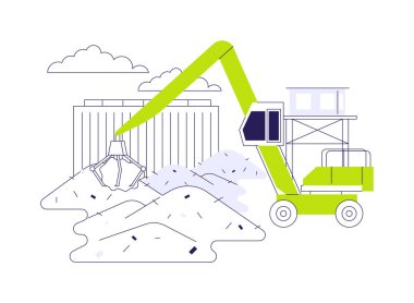Atık konsept vektör çizimi yükleniyor. Çöp toplama, geri dönüşüm tesisi, ekoloji ortamı, atık yönetimi hizmetleri, soyut metaforu reddeden kentsel çöpler için büyük bir kamyon.