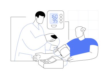 Hasta güvenliği karikatür vektör çizimlerini izole etti. Yaşlı hasta, mesleki tıp fakültesi için kan basıncını ölçen genç öğrenci hasta sorunları vektör karikatürü.