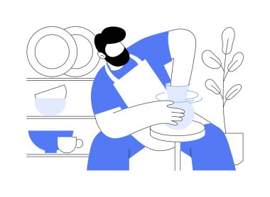 Çömlek izole edilmiş çizgi film vektör çizimleri. Çömlek tekeri, seramik çanak çömlek, yaratıcı hobi, el yapımı esrar, el yapımı aktivite, geleneksel el işi vektör karikatürü üzerinde çalışan bir zanaatkar..