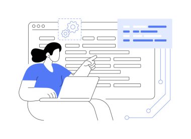 Yazılım geliştirme araçları karikatür vektör çizimlerini izole etti. Yazılım oluşturma, modern teknoloji, programlama ve kodlama süreci vektör karikatürü için araç kullanan profesyonel bilişim geliştiricisi.
