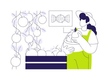 Büyüyen GDO ürünleri soyut konsept vektör illüstrasyonu. GDO sebzeleri, gen mühendisliği, doğal bilim, tarım sektörü, genetik olarak değiştirilmiş gıda soyut metaforu ile biyoteknoloji uzmanı..
