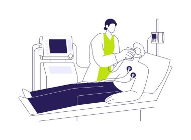 Havalandırma desteği soyut konsept vektör çizimi. Yoğun bakım ünitesindeki yaşlı adam, solunum terapistleri, tıbbi muayene, havalandırma destek sistemi soyut metafor.