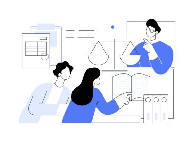 Paralegal çalışmaları izole edilmiş karikatür vektör çizimleri. Stajyerler, ofis çalışanları, yüksek eğitim, devlet üniversitesi, yardımcı vektör karikatürü öğrencileri.