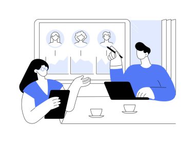 Veri toplama yazılımı karikatür vektör çizimlerini izole etti. Veri toplama uygulaması, bilişim teknolojisi, makine eğitimi, davranışsal analitik vektör karikatürü ile çalışan bir grup meslektaşım.