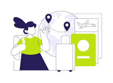 Çocuk seyahat pasaport soyut konsept vektör illüstrasyonuna başvurun. Çocuklarla uluslararası seyahat, vatandaşlık hizmetleri, çocuklar için belgeler, başvuru formu soyut metafor.