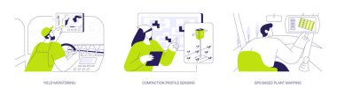 Satellite navigation for agriculture abstract concept vector illustration set. Yield monitoring, soil compaction profile sensing, GPS based plant mapping, precision agriculture abstract metaphor.