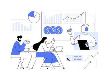Geliştirilmiş Satış Eğitimi soyut konsept vektör çizimi. AI kişiselleştirilmiş eğitim modülleri, satış becerilerinin geliştirilmesi, takım performansı, öğrenme platformları soyut metafor.