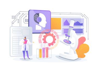 Al-Power Scientific Discovery soyut konsept vektör çizimi. Araştırma ve Geliştirme. Yapay zeka algoritmaları veri ve kalıpları, tıp ve bilimi analiz ediyor. AI Teknoloji. soyut metafor.