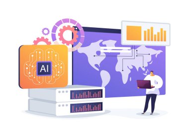 Al-Desteklenen Öngörü Modelleme soyut konsept vektör çizimi. Araştırma ve Geliştirme. Araştırma uygulamaları, finans ve epidemiyoloji için öngörülebilir modeller. soyut metafor.