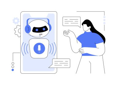 Al-Power Etkileşimli Ses Tepki Sistemleri soyut konsept vektör çizimi. IVR 'ı optimize eden yapay zeka, arama yönlendirmesini geliştiren, ses yanıt teknolojisi soyut metaforunu kullanarak desteği geliştiren.