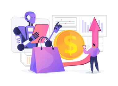 Al-Power Pazarlama Teşvik Programları soyut konsept vektör illüstrasyonları. AI teşvik programları tasarlıyor, satış takımlarını motive ediyor, ödülleri yönetiyor, takım çalışması metaforu.