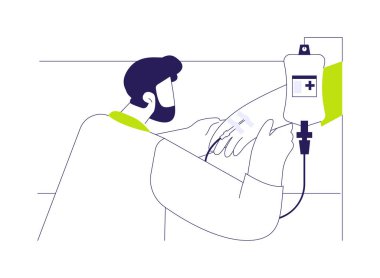 Damar içi çizgi soyut konsept vektör çizimi. Periferik damar, anestezi, kritik bakım ilaçları, tuz çözeltisi soyut metaforu olan bir doktor..