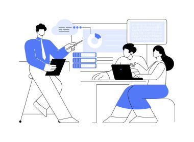 Veri Bilimi karikatür vektör çizimlerini izole etti. Bir grup öğrenci büyük verilerle çalışır, makine öğrenme dersi, yüksek öğrenim, yüksek lisans, devlet üniversitesi vektör karikatürü.