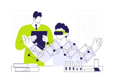 Eğitimde VR soyut konsept vektör çizimi. VR gözlüklü öğrenci ders, sanal ve artırılmış gerçeklik, eğitim süreci, modern teknoloji, akıllı sınıflar soyut metafor.