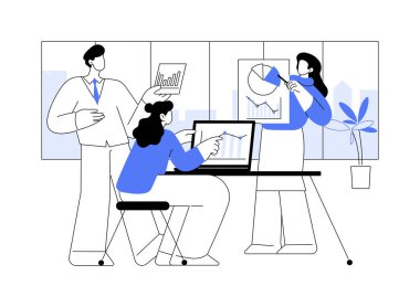 İş amaçları karikatür vektör çizimlerini izole etti. Bilişim şirketi çalışanları pazar analizi, iş fikri geliştirme, yeni başlangıç, belirlenen hedefler, takım çalışması aktivite vektörü karikatürü tartışmaları.