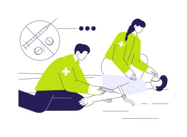 Aşırı doz tedavisi soyut konsept vektör çizimi. Sağlık görevlileri hastaların ilaç tedavisi, enjeksiyon, tıbbi toksikoloji, bağımlılık önleme, soyut metaforla ilgilenirler..