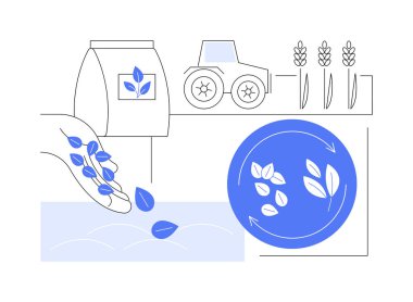 Karikatür vektör çizimleri ekiyorum. Tarlaya tohum ekme, tarım endüstrisi, tarım işçisi, üretim sektörü, ekin yetiştirme vektör karikatürü.
