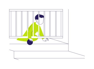 Güvenlik kapıları kurulumu soyut konsept vektör çizimi. Kapalı güvenlik kapıları, kapı araları ve merdiven boşluklarında oynayan küçük bir bebek. Özel ev özel iç metaforu..