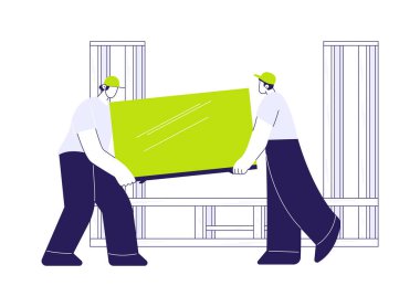 Eğlence merkezi kurulumu soyut konsept vektör illüstrasyonu. Bir plazma ekran paneli asan müteahhitler grubu, tamir şirketi servisi, bodrum tasarımı soyut metafor.