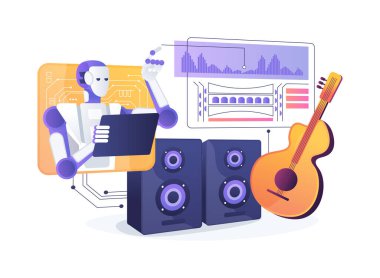 Al-Power Akustik Tasarım Soyut konsept vektör çizimi. Mimarlık ve Tasarım. Oditoryumlar ve konser salonları için ses geçirmez ve akustik tasarımı optimize et. soyut metafor.