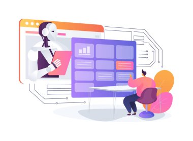 El-Akımlı Vatandaş Hizmetleri soyut konsept vektör çizimi. Hükümet ve Kamu Hizmetleri. Yapay zeka sohbet robotları ve sanal asistanlar, hızlı tepki. AI Teknoloji. soyut metafor.