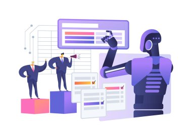 El-Analiz edilmiş Seçim Sistemleri soyut konsept vektör çizimi. Hükümet ve Kamu Hizmetleri. Seçim güvenliği ve yapay zeka destekli oy kullanma sistemlerinde şeffaflık. soyut metafor.