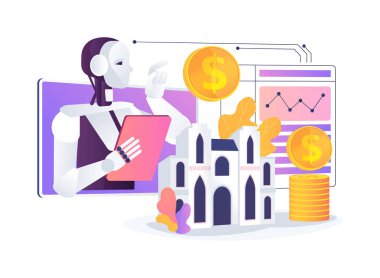 AI-Güçlü Dinamik Fiyatlandırma soyut konsept vektör çizimi. Misafirperverlik. İsteğe ve rekabetçi oranlarına dayalı oda fiyatlarını yapay zeka algoritmalarıyla optimize et. soyut metafor.