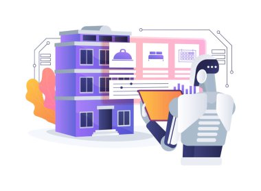 El-Akımı Personel Çizelgesi Soyut konsept vektör çizimi. Misafirperverlik. Yapay Zeka Teknolojisi 'nin kullanım ve etkinlik verilerine göre personeli verimli bir şekilde programla ve yönet. soyut metafor.
