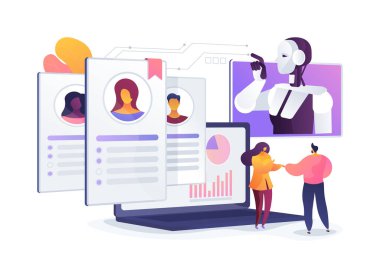 Yapay zeka, soyut konsept vektör illüstrasyonu. Acemi er, özgeçmişleri taramak ve en iyi adayları etkili bir şekilde tanımlamak için yapay zeka yazılımı kullanır. soyut metafor.