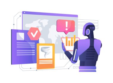 AI Afet Tepkisi Planlama soyut konsept vektör çizimi. Acil servisler afet bölgelerini tahmin etmek ve kaynakları etkili bir şekilde tahsis etmek için yapay zeka kullanırlar. soyut metafor.