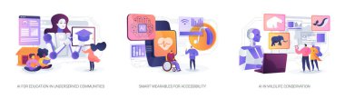 Teknik Güçlendirici Eğitim, Erişilebilirlik Soyut konsept vektör çizimi. Bölgeler için kişisel öğrenim, giyilebilir erişilebilirlik çözümleri, yapay yaşam korumalı soyut metafor.