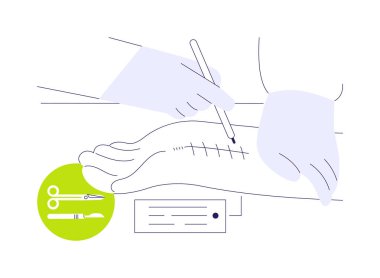 El cerrahisi soyut konsept vektör çizimi. Doktor el ameliyatı, ilaç endüstrisi, vücut hastalıklarının tedavisi, bilek işleminin soyut metaforu için hazırlanıyor.