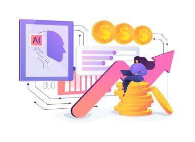 AI Dinamik Fiyatlandırma Stratejileri soyut konsept vektör çizimi. Perakendeciler, ürün fiyatlarını talep ve envantere göre gerçek zamanlı olarak ayarlamak için yapay zeka uyguluyorlar. soyut metafor.