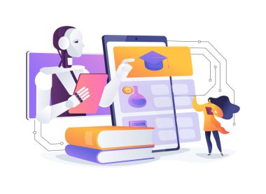 Yapay Zeka Özelleştirilmiş Öğrenme Yolları soyut konsept vektör çizimi. E-öğrenme platformları, çıkarlarına göre kullanıcılar için kişiselleştirilmiş öğrenme yolları oluşturmak için yapay zeka kullanır. soyut metafor.