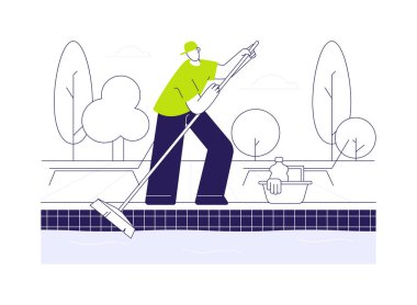 Havuz bakımı soyut konsept vektör çizimi. Tamirci havuz temizleme, özel bakım hizmeti, kimyasal maddeler kullanarak küf temizleme işlemiyle ilgilenir..