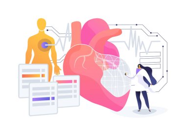 Gerçek zamanlı sağlık izleme için akıllı implantlar soyut konsept vektör çizimi. İmplantlar sağlık verilerini izler ve doktorlara iletir. soyut metafor.