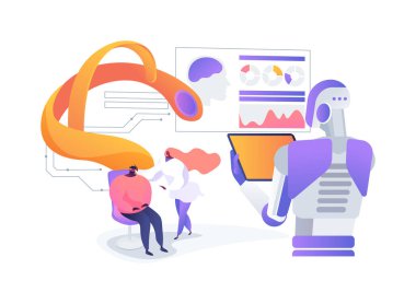 Zihinsel Sağlık İzleme için giyilebilir EEG cihazları soyut konsept vektör illüstrasyonları. Giyilebilir EEG 'ler akıl sağlığını ölçmek için beyin aktivitelerini takip eder. soyut metafor.